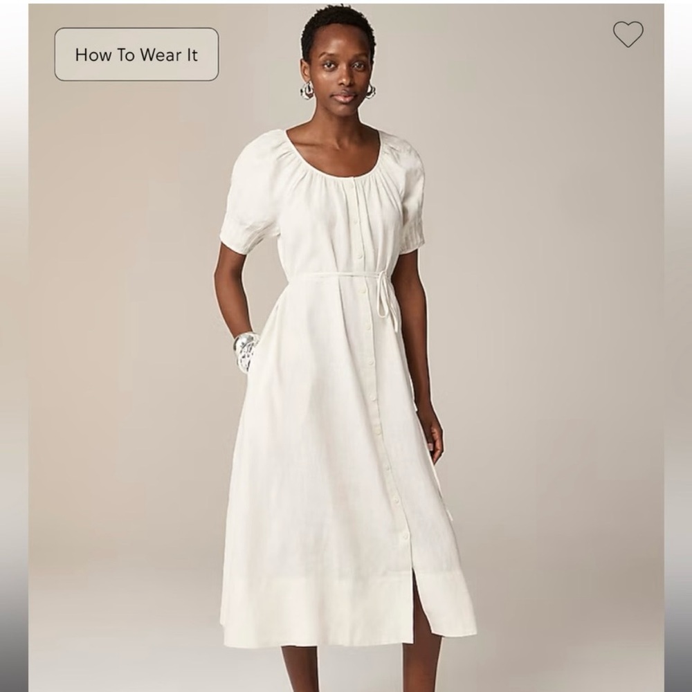 NWT J. Crew Button-up Midi Dress in linen, natural, small